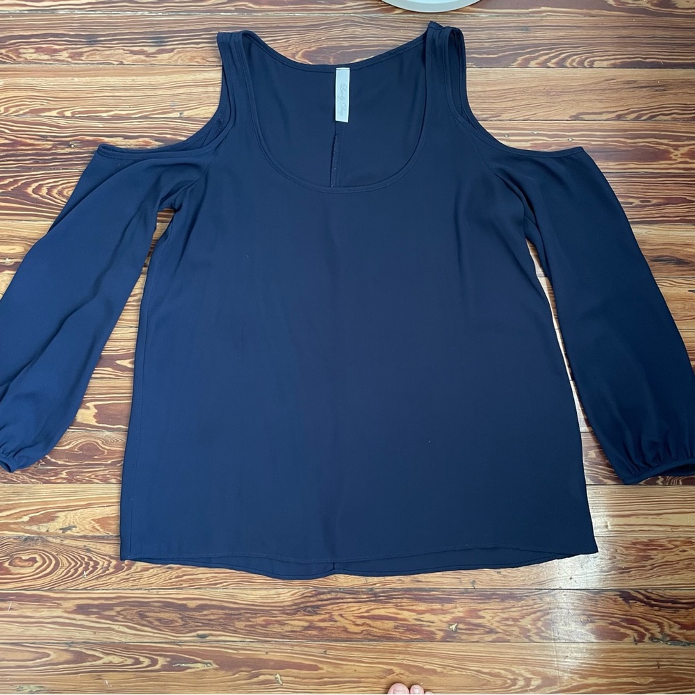 Lovely Day Navy Cold Shoulder Blouse